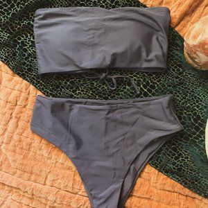 Lace-Up-Back Bandeau High Waisted Bikini